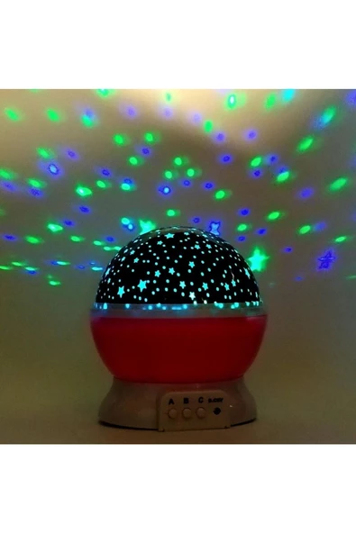 Pazariz Dönen Gece Lambası Işıklı Küre Pembe - Resim 3