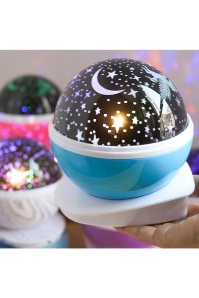 Pazariz Dönen Gece Lambası Yıldızlı Gökyüzü Projeksiyon Mavi - Resim 3