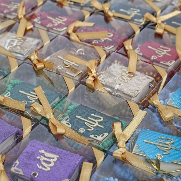 Hediyelik Pamuklu Şal Krem, Kokulu Tesbih Turkuaz, Mini Kuran-ı Kerimli Set - 3