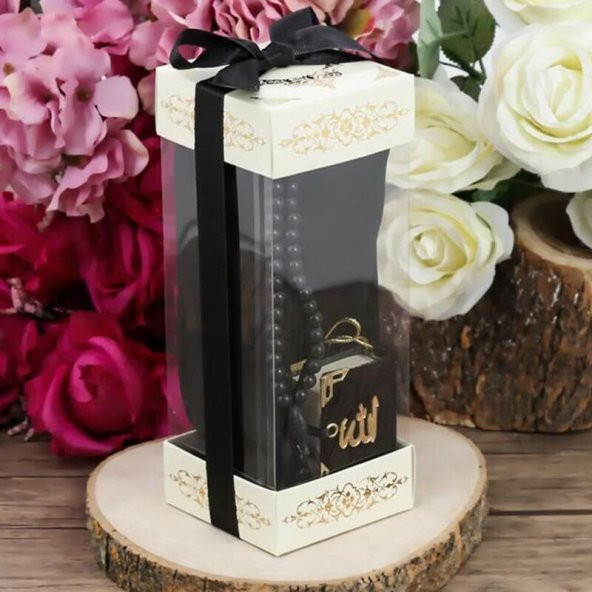 Hediyelik Pamuklu Şal Siyah, Kokulu Tesbih, Mini Kuran-ı Kerimli Set - 1