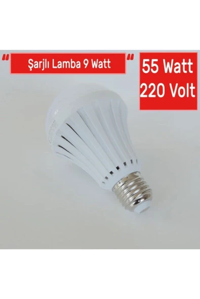 Pazariz Şarjlı Led Ampul 9 Watt Beyaz Işık Acil Durum Aydınlatma 3 Adet