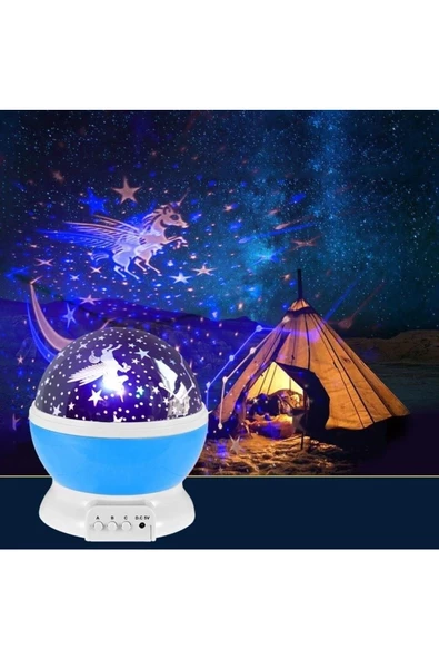 Pazariz Dönen Gece Lambası Yıldızlı Gökyüzü Projeksiyon Mavi ürün görseli