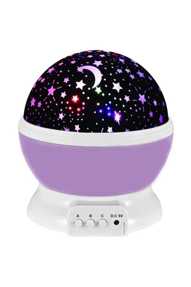Pazariz Dönen Gece Lambası Yıldızlı Gökyüzü Projeksiyon Mor ürün görseli 1