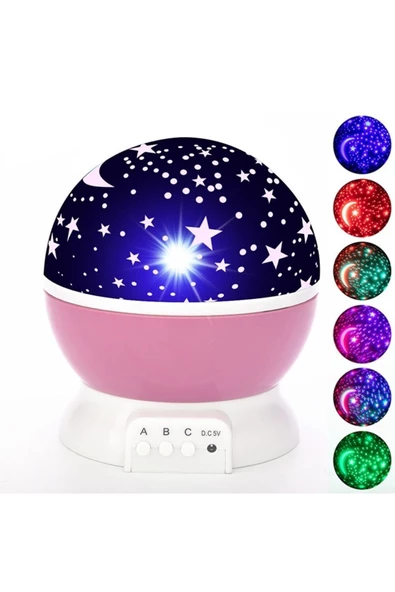Pazariz Dönen Gece Lambası Yıldızlı Gökyüzü Projeksiyon Pembe ürün görseli