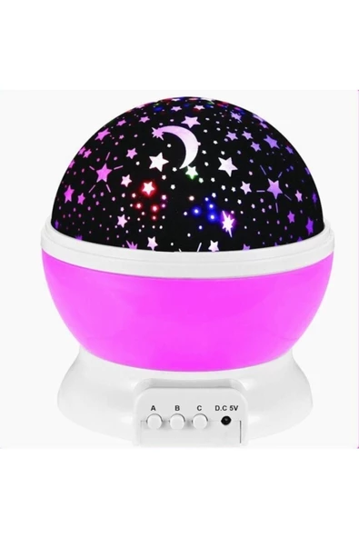 Pazariz Dönen Gece Lambası Yıldızlı Gökyüzü Projeksiyon Pembe - Resim 3