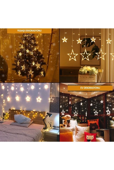 Pazariz Dekoratif Yıldızlı Led Işıklı Saçaklı Perde Aydınlatma 220 Volt Elektrikli - 3