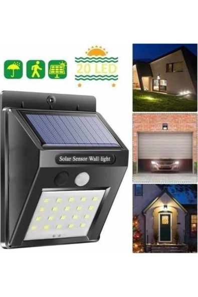 Pazariz Işık Sensörlü Güneş Enerjili Solar Duvar Kapı Kamp Bahçe Lambası Fotoselli Projektör 20 Led - 3