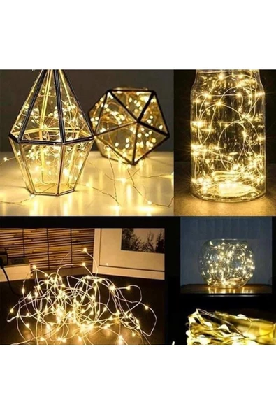 Pazariz Dahili Pilli Şeffaf Kablolu Gün Işığı Sarı Renk Peri Led Işık 5 Metre ürün görseli 1