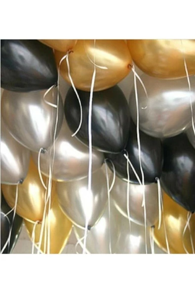 Pazariz 30 Adet 12 Inç Parti Balonu Metalik Gold -metalik Gümüş Pastel Siyah