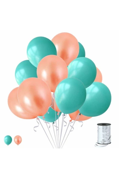 Pazariz Fırsat Ayı 50 Adet Mint Su Yeşili-rose Gold Metalik Sedefli Balon