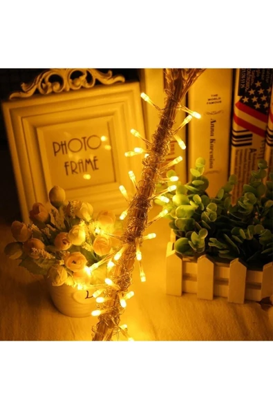 Pazariz 100 Ledli 10 Metre Pilli Renkli V Sarı Peri Led Dekoratif Aydınlatma (8 Fonksiyonlu) - Resim 2