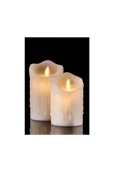 Pazariz 2'li Krem Erimiş Görünümlü Led Mum Pilli 9 Ve 7 Cm ürün görseli 1