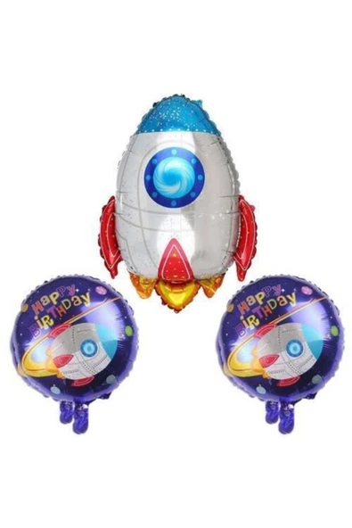 Pazariz Fırsat Ayı Uzay Temalı Roket Folyo Balon Seti 3'lü