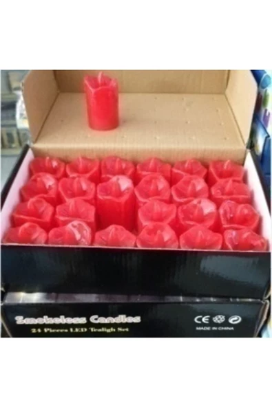 Pazariz Led Işıklı Kırmızı Mum 24&apos;lü Paket Mh19 ürün görseli