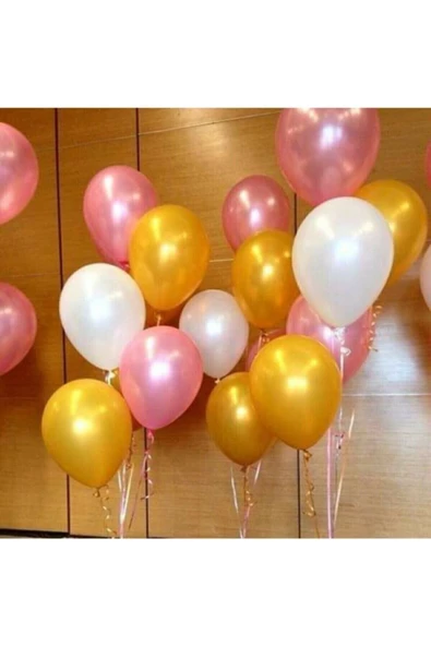 Pazariz 30 Adet 12 Inç Metalik Parti Balonu Metalik Gold - Beyaz - Pembe