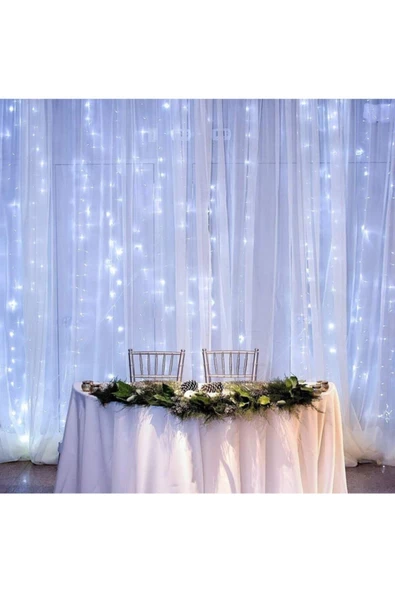 Pazariz 2x2 Metre 320 Led 8 Fonskiyonlu Dekoratif Led Perde Beyaz Renk - 3
