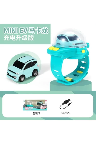 Pazariz Uzak Kumandalı Araba Oyuncak Işıklı Şarjlı Kol Saati Tipi Sevimli RC Araba Yeşil - 2