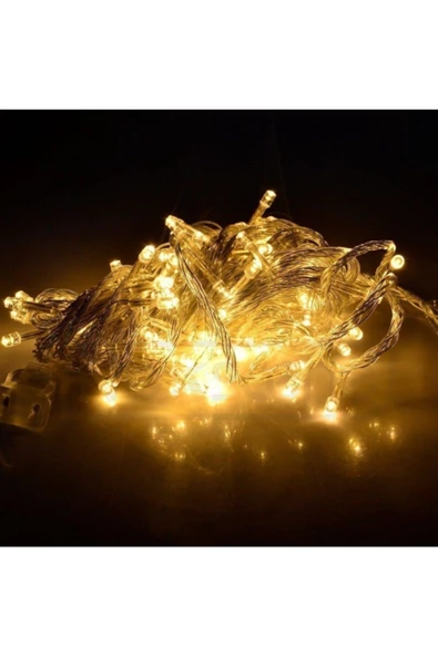 Pazariz 10m Sarı100 Led Fişli Noel Parti Yılbaşı Ağaç Dekoratif Aydınlatma Lambası Animasyonlu Süsleme