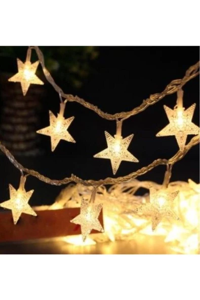 Pazariz Unisex  Altın  Yıldız Metal Yılbaşı  Süs  Dekoratif Pilli Led Işık Aydınlatma  10'lu