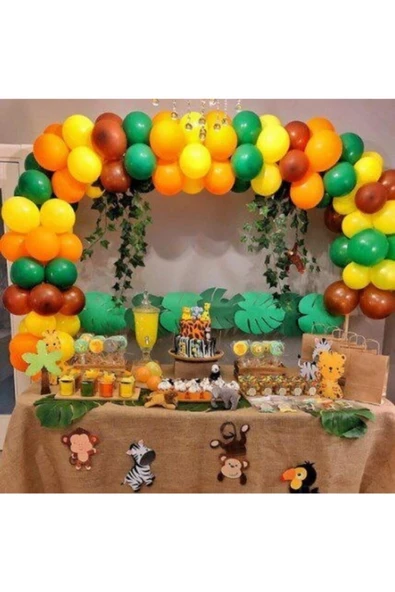 Pazariz Balon Konsept 50 Adet Sarı-turuncu-kahverengi-yeşil Metalik Balon 2,5 Mt Balon Zinciri