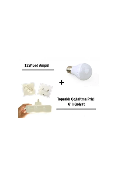 Pazariz 12w Led Ampul Topraklı Çoğaltma Prizi 6lı Golyat Set ürün görseli 1