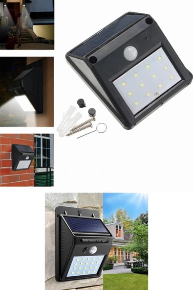 Pazariz Sensörlü Solar Duvar Lambası 20 Ledli