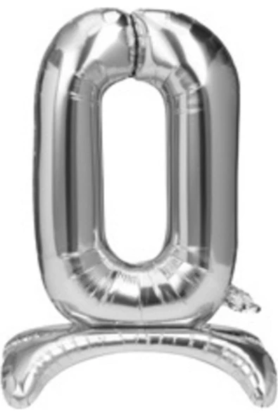 Pazariz Fırsat Ayı Balon 0 Rakamı Ayaklı Folyo Balon Gümüş ürün görseli