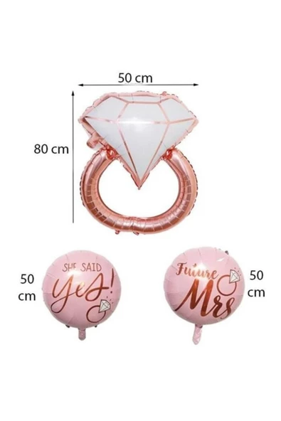 Pazariz Fırsat Ayı Tek Taş Yüzük Rose Gold Folyo Balon Seti