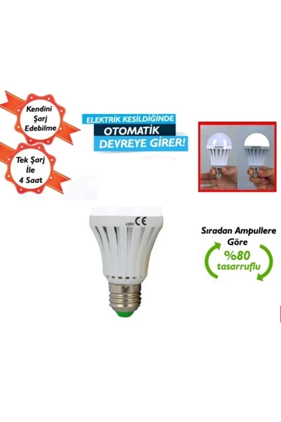 Pazariz 9 Watt Şarjlı Led Ampul E27 Duylu 220 Volt ürün görseli