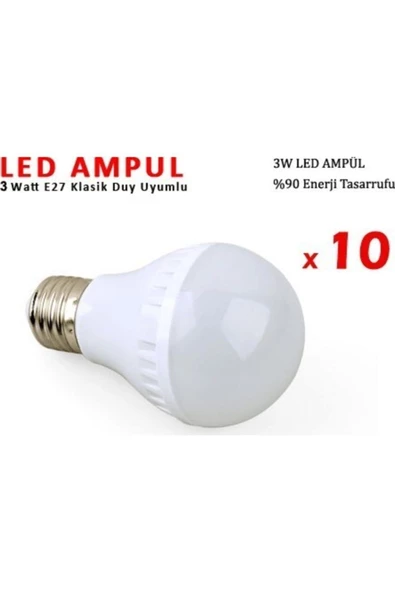 Pazariz 3w Enerji Tasarruflu Led Ampul ( 10 Adet ) ürün görseli 1