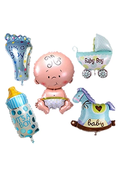 Pazariz Fırsat Ayı Mavi Baby Shower 5 Li Folyo Balon Seti