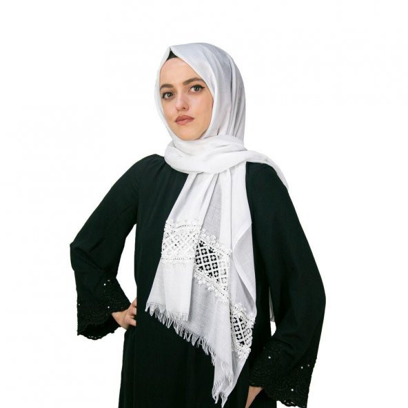Anneler Günü Hediyesi Güpürlü Beyaz Şal, İnci Tesbih Gri, Asetat Kutulu (16×8) Set - 3