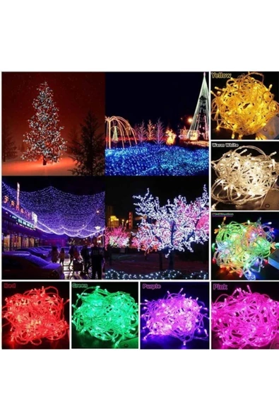 Pazariz 10mt Rgb 100 Led Fişli Noel Parti Yılbaşı Ağaç Dekoratif Aydınlatma Lambası Animasyonlu Süsleme