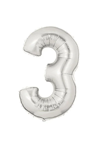 Pazariz Şekilli Supershape Silver Rakam Folyo Balon 3 Numara ürün görseli