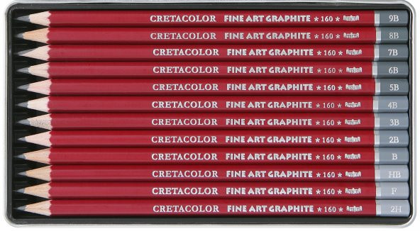 Cretacolor Cleos FineArt Graphite Pencils - Metal Kutu, 12 Pcs. (Dereceli Çizim ve Grafit Kalemi)