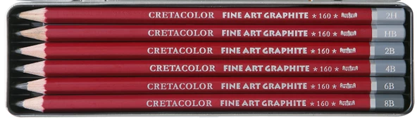 Cretacolor Cleos Fine  Art Graphite Pencils - Metal Kutu, 6 Pcs. (Dereceli Çizim ve Grafit Kalemi)