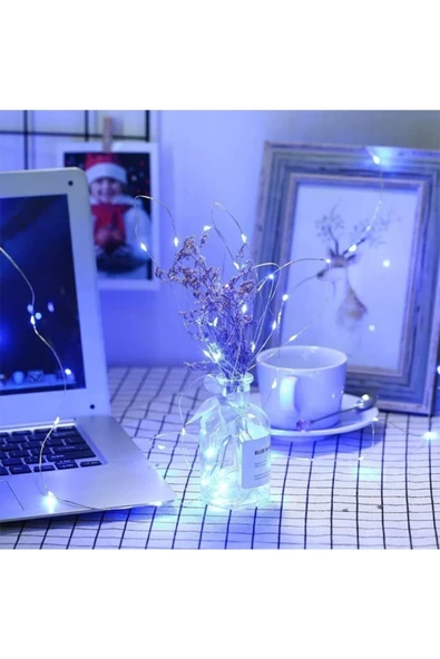 Pazariz 10mt Peri Beyaz 100 Led Pilli Noel Parti Yılbaşı Ağaç Dekor Aydınlatma Lamba Animasyonlu Süsleme