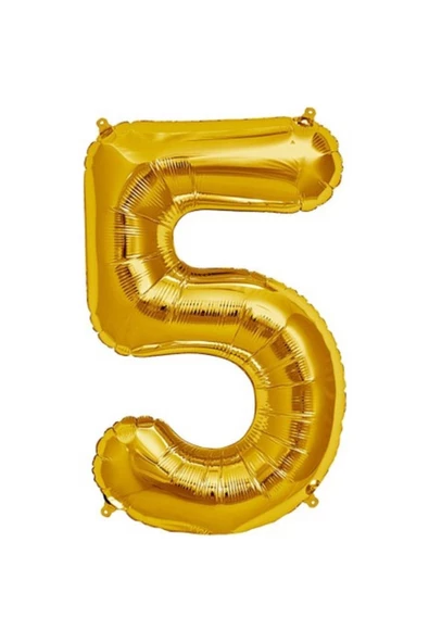 Pazariz Şekilli Supershape Gold Rakam Folyo Balon 5 Numara