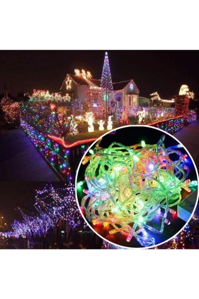 Pazariz 10mt Rgb 100 Led Fişli Noel Parti Yılbaşı Ağaç Dekoratif Aydınlatma Lambası Animasyonlu Süsleme