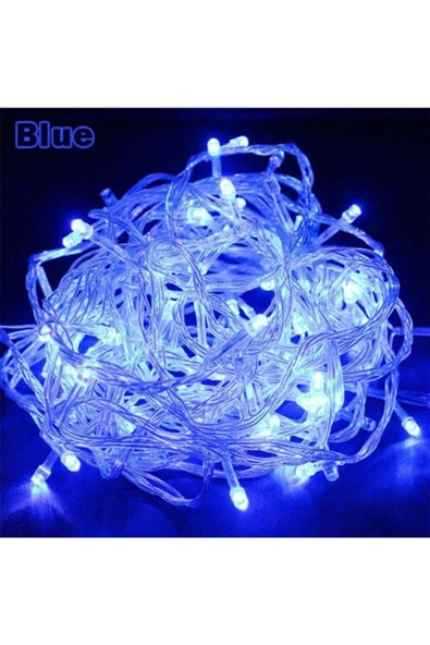 Pazariz 10mt Mavi 100 Led Fişli Noel Parti Yılbaşı Ağaç Dekoratif Aydınlatma Lambası Animasyonlu Süsleme