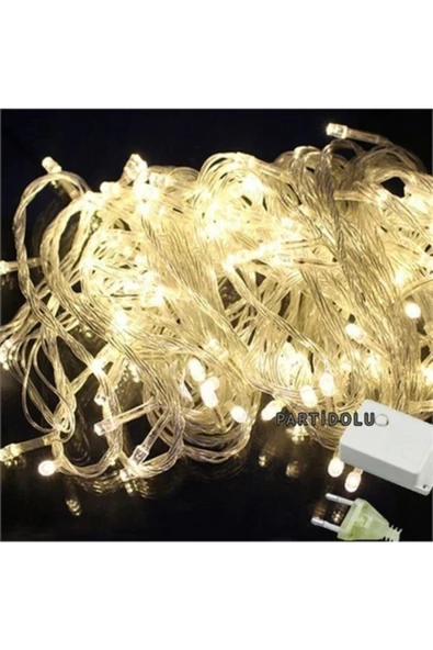 Pazariz 10mt Beyaz 100 Led Fişli Noel Parti Yılbaşı Ağaç Dekoratif Aydınlatma Lambası Animasyonlu Süsleme ürün görseli 1