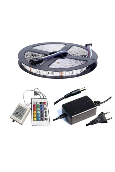 Pazariz 5 Mt Rgb Şerit Led Iç Dış Mekan Slikonlu Set Adaptör Uzak