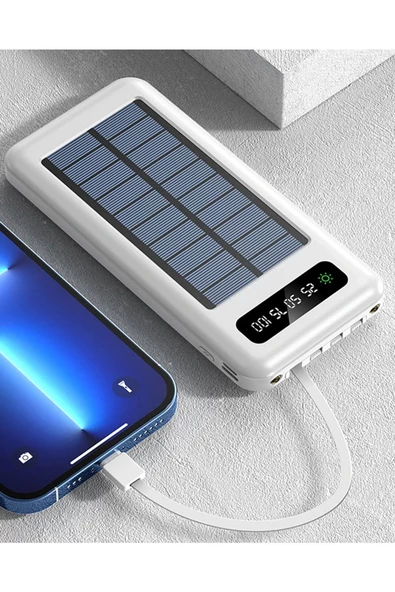 Pazariz 10000 Mah Powerbank Göstergeli Powerbank Solar Powerbank Güneş Enerjili Fenerli 4 Çıkışlı