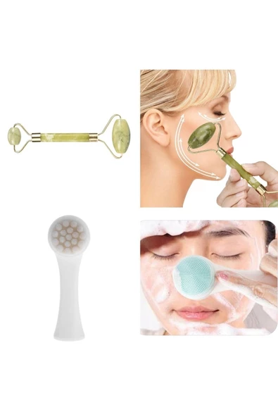 Pazariz Çift Taraflı Cilt Temizleme Fırçası ve Yeşim Taşı Çift Taraflı Cilt Masaj Aleti - Resim 2