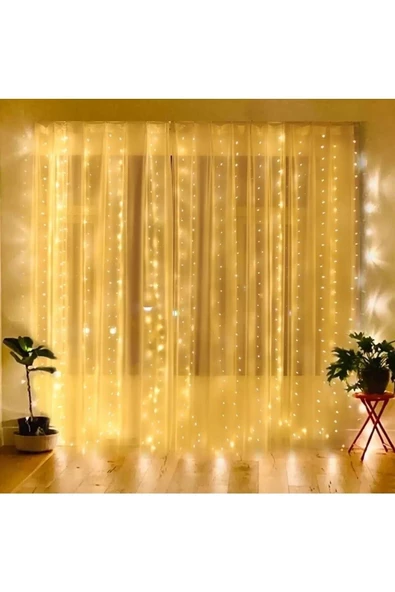 Pazariz Peri Telli Perde Led Işık Kumandalı 300 Ledli 3 X 3 Metre Usb'li 8 Animasyonlu Günışığı Yıld - Resim 3