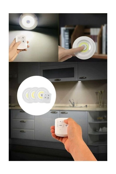 Pazariz Uzaktan Kumandalı 3'lü Spot Led Lamba Kablosuz Pilli Işıldak - Resim 3