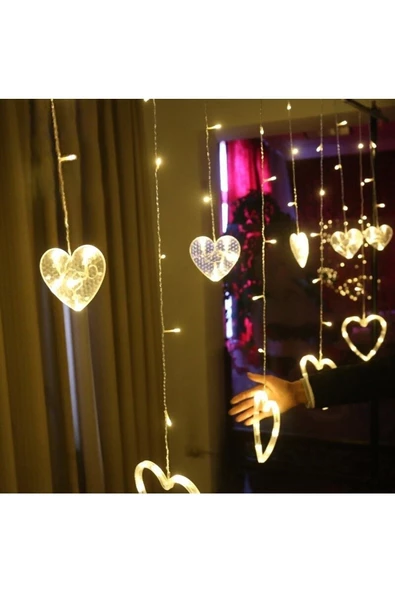 Pazariz Kalp Dekorlu Animasyonlu Perde Led Işik 3 Metre Eklemeli - Resim 3