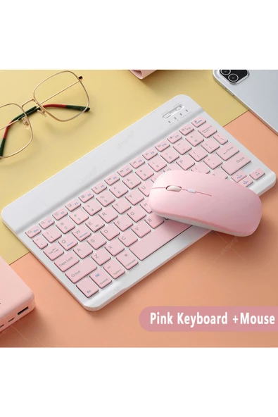 Pazariz Klavye Mouse Seti Klavye Mouse Set Mini Q Kablosuz 2.4G Wirelless Pembe