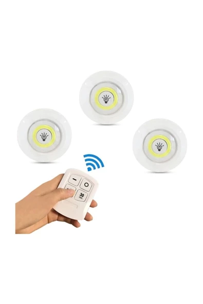 Pazariz Uzaktan Kumandalı 3lü Led Lamba Kablosuz Pilli Işıldak ürün görseli 1