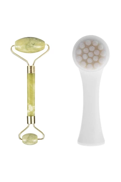 Pazariz Çift Taraflı Cilt Temizleme Fırçası ve Yeşim Taşı Çift Taraflı Cilt Masaj Aleti - Resim 3